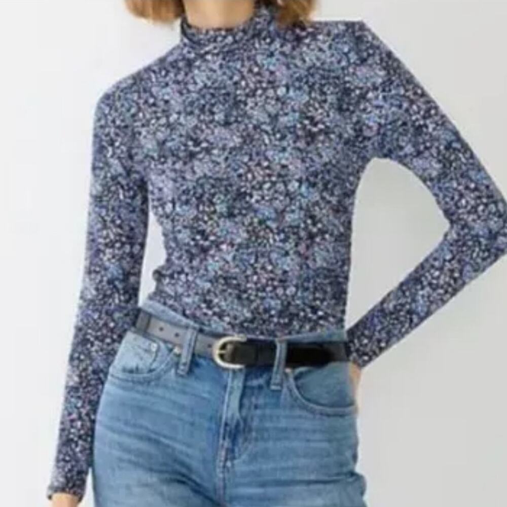 J.Crew Ruched Matte Jersey Turtleneck Coventry Floral Size Medium